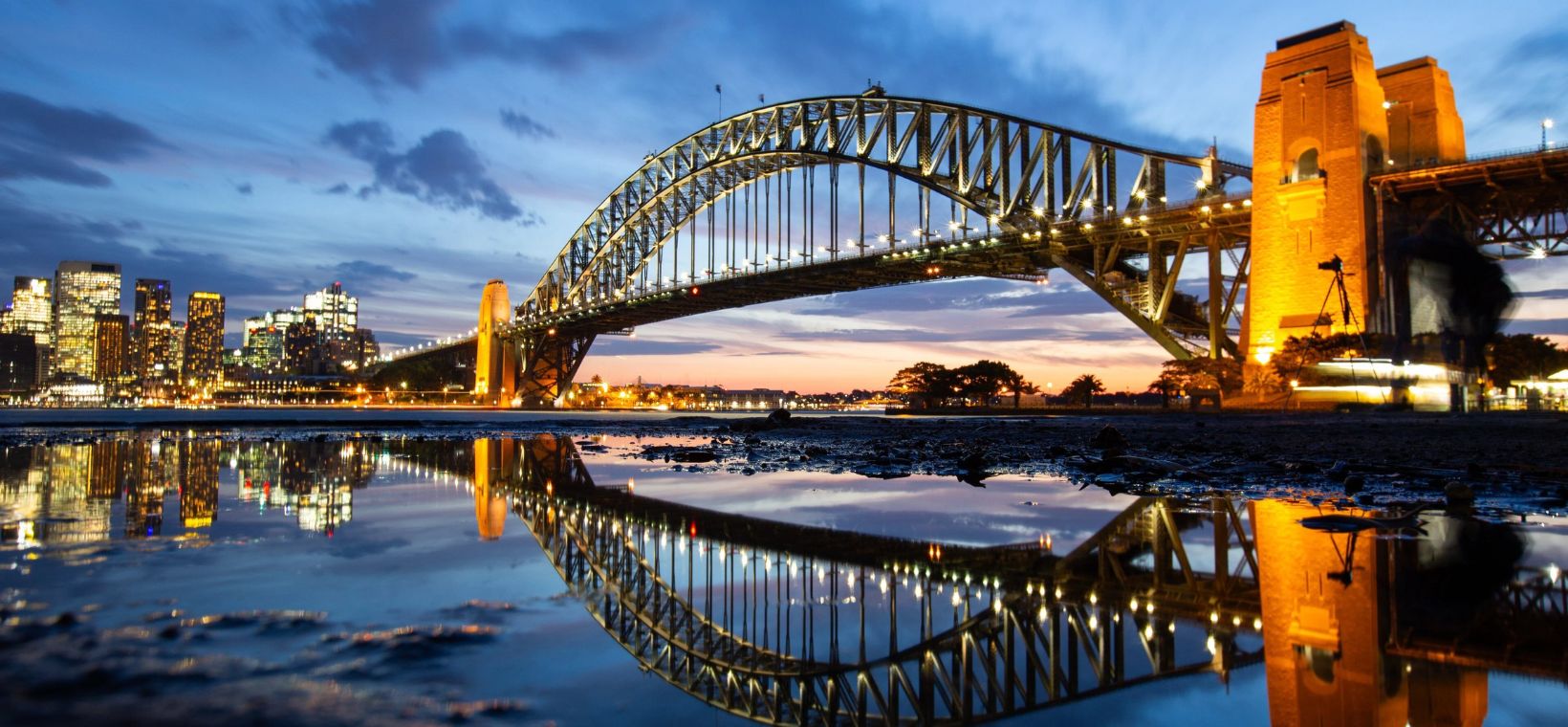 Sydney Opera House and Harbour Bridge at dusk